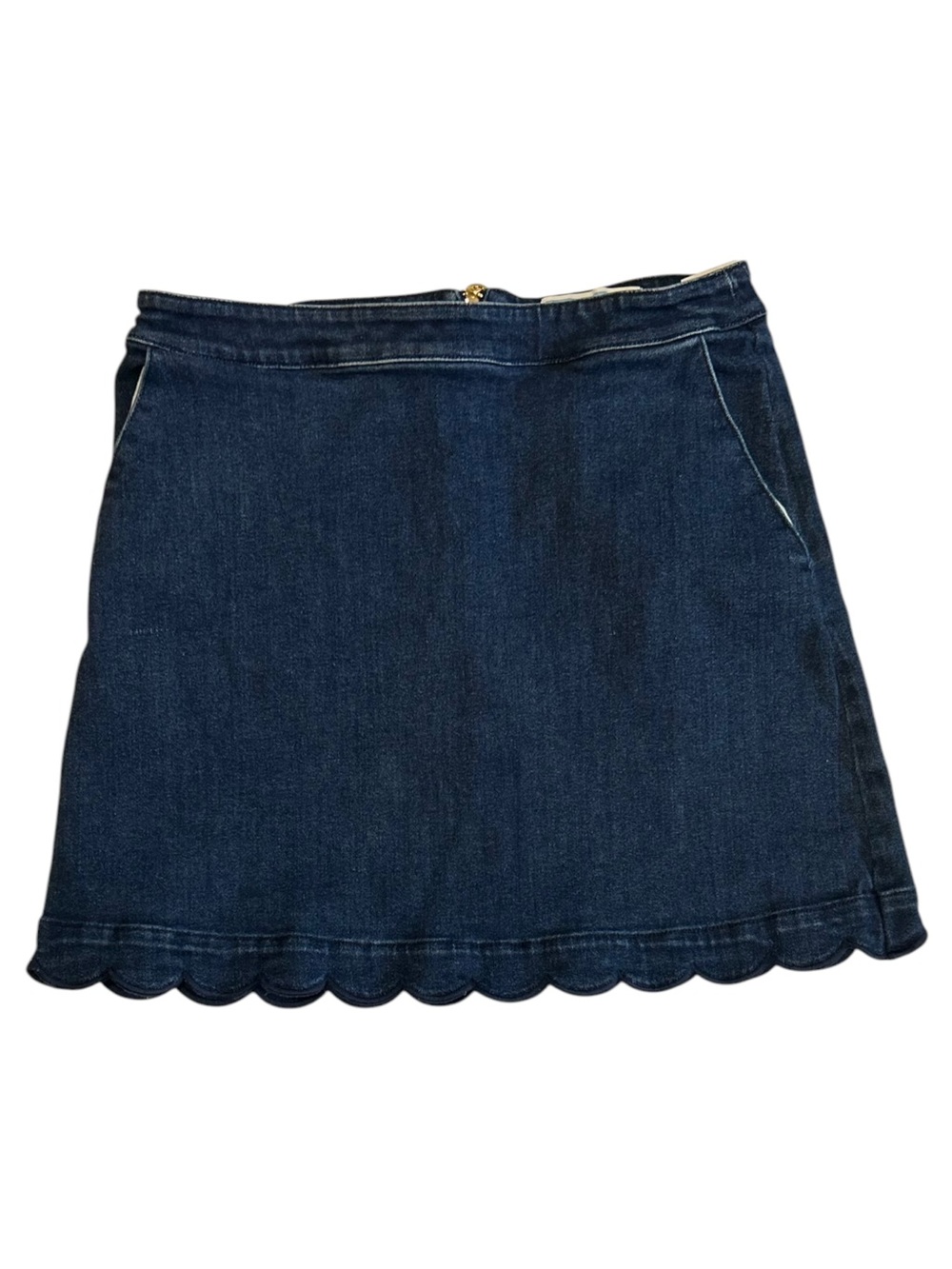 Draper James Dark Blue Denim Scallop Hem Women's Skirt Gold Hardware Sz 6